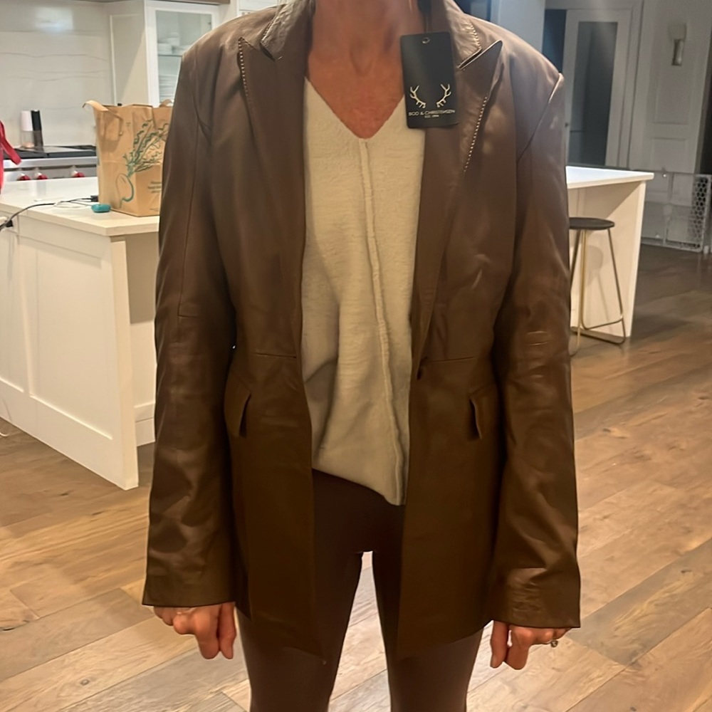 Beautiful tobacco REAL leather blazer from Bod & Christensen. NEVER WORN!!